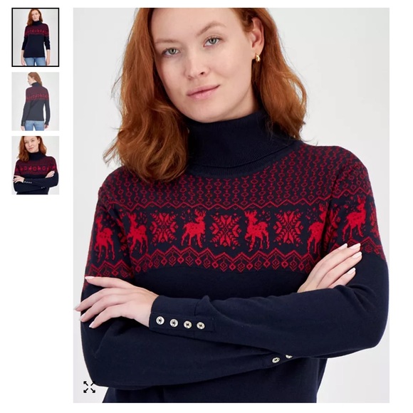 Tommy Hilfiger Stella Blue Red Turtleneck Sweater Christmas Women’s M NWOT - Picture 7 of 10